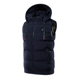 Electric Heating Vest USB 9 Heating Zones Sleeveless Hooded Full Zip Lightweight Heated Vest Dark Blue XXXL
