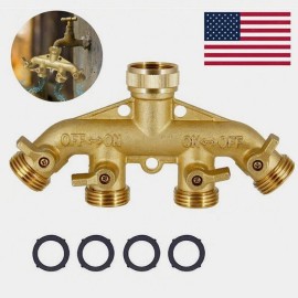Unbranded 4 Way Brass Hose Splitter, 3/4" Brass Hose Faucet Manifold, Garden Hose Adapter