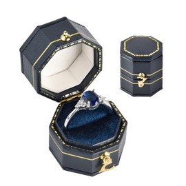 TAIMY Vintage Ring Box, Mini Handcrafted Antique Ring Case，Classical Victorian Style Small Keepsake Box(Equilateral Octagon, Blue)