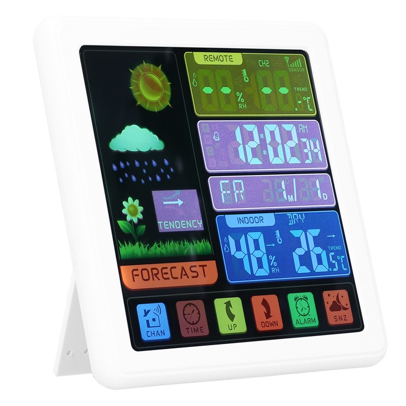 Wireless Weather Clock Digital Thermometer Hygrometer with Touch Screen for