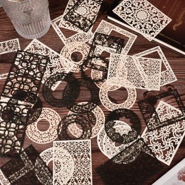 DREMISI 40 Pcs Vintage Scrapbooking Supplies Lace Scrapbook Paper Scrapbook Cutouts Hollow Frame Cutout Decorative Paper Junk Journaling Supplies Aesthetic Stationery Craft Supplies (Circle & Square)