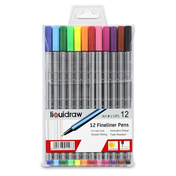 Liquidraw 12 Fineliner Colouring Pens Set Fine Point Pens 0.4mm