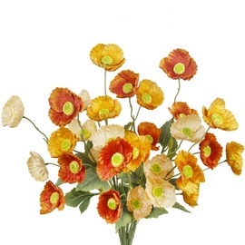 CITYES 6 Pcs Poppies Flowers Artificial Poppy Silk Flowers with Stem Faux Poppies Artificial Flower Bulk Fake Flowers Bouquet for Wedding Home Party Table Centerpiece Arrangement Cemetery Indoor Decor