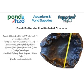 PondH2o Header Pool Waterfall Cascade, Lightweight Black PVC Water Garden Pond Waterfall Spillway Lightweight Outdoor Water Feature for Garden, Pond, and Backyard, No Hose Connections Required