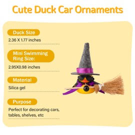 wonuu Rubber Duck Car Ornaments Duck Car Dashboard Decorations for Car Decorations with Magic Hat Broom Necklace and Sunglasses, C_dark grey&purple hat
