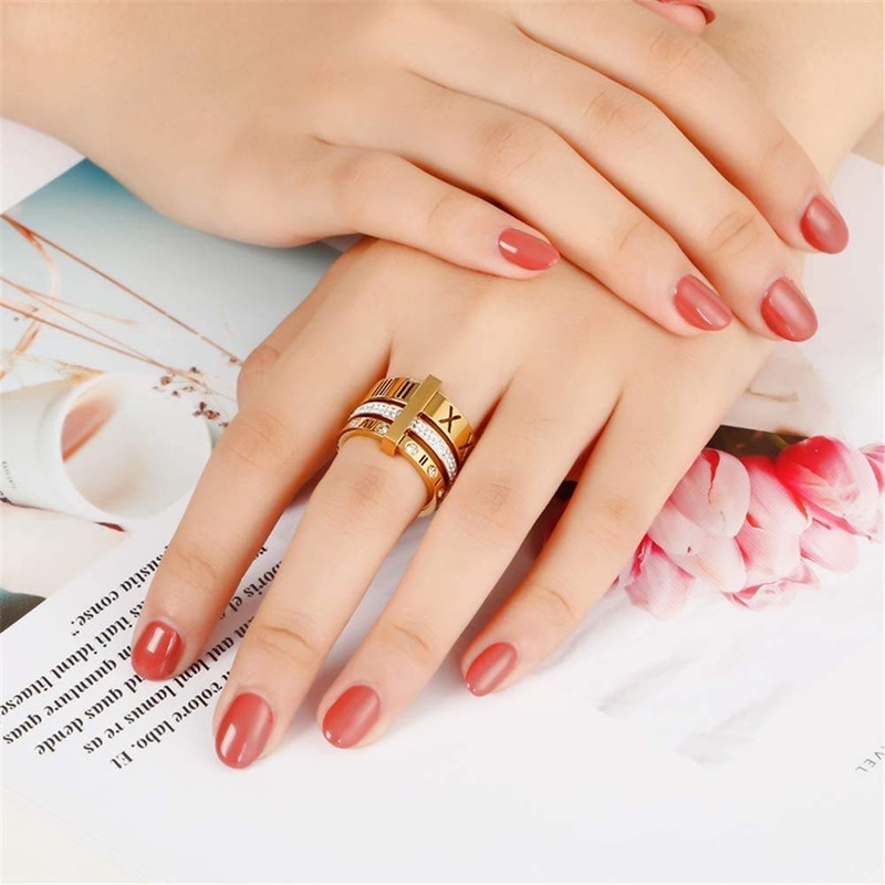 Jarlinwel Stainless Steel CZ Zirconia Roman Numeral Ring For Women