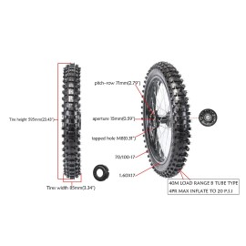 Unbranded 70/100-17 Wheel Rim Tires Tyre Assembly for Pit Dirt Bike Apollo 150cc 200cc SSR