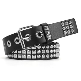 SNCEAW Studded Belt, Metal Punk Rock Rivet belt with Bright Pyramid Studded for Women Men (Silver Round Studded, Fit Pant 27-32 inch)
