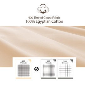 100% Egyptian Cotton Pillow Protectors Set of 4, 400 Thread Count Sateen Weave Pillowcase, Easy Care Zippered Style Pillow Covers (Beige, 4 Pack, King)