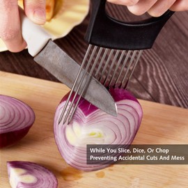 Onion Slicer Holder, All-in-one Onion Holder Stainless Steel Onion Fork Food Slicing Helper Kitchen Gadget Onion Cutter Slicer Vegetable Tools for Chopping Grating Fruit Assistant（1 PCS）