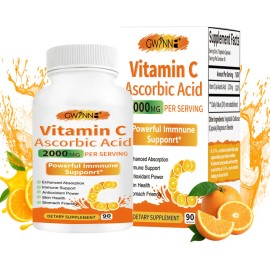 Gwynne cido Ascrbico Puro De Vitamina C 2000mg,formas Solubles En Grasa Y Agua Altamente Biodisponibles,antioxidante Y Suplemento De Apoyo...         