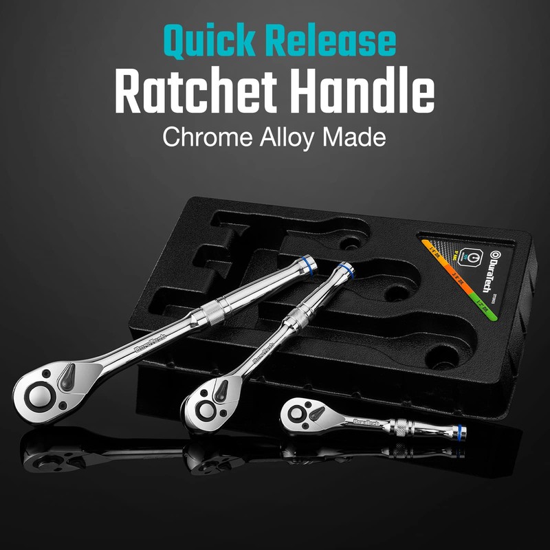 DURATECH 3-Piece Ratchet Set, 1/4", 3/8", 1/2", 72-Tooth with Quick-Release