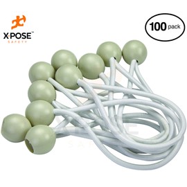 Xpose Safety Bungee Ball Cords â 6â 100 Pack â Heavy Duty White Stretch Rope with Ball Ties for Canopies, Tarps, Walls, Cable Organization