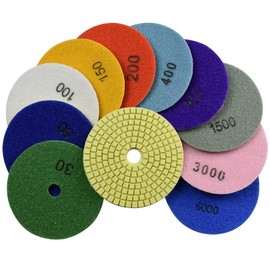 Konfor Diamond Polishing Pads Wet Use 4 Inch for Grinding Stone Marble Granite Counter Tile 10 Pieces Set Mixed Grit 30-6000