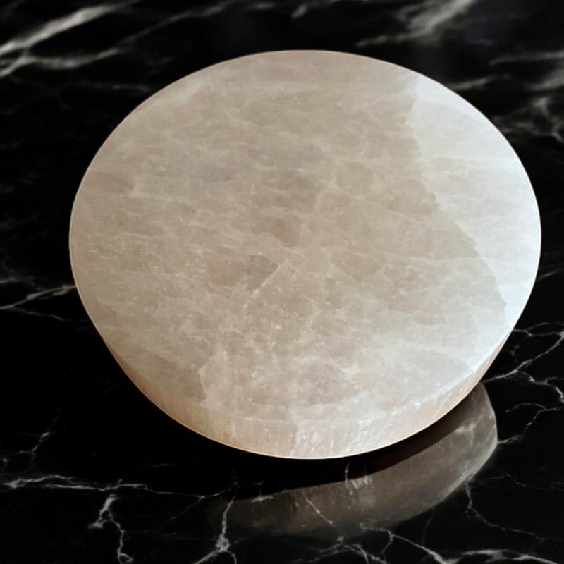 Selenite Round Disc Crystal Charging Plate for Healing Meditation Spiritual
