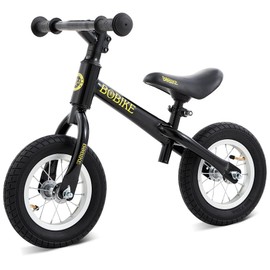 Bobike Toddler Balance Bike with Inflatable Rubber Tires, Kids Push Balance Bike Toys for 18 Month to 4 Year Old Boys Grils Adjustable Seat and Handlebar No-Pedal Training Bike Best Gifts(Black)