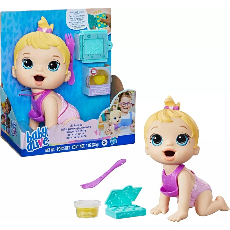 Baby Alive Lil Snacks 8" Baby Doll Blonde Hair Eats