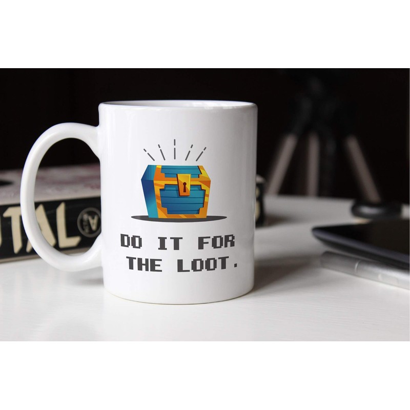 MoonWorks® Kaffee-Tasse Gaming Spruch do it for the loot Schatztruhe