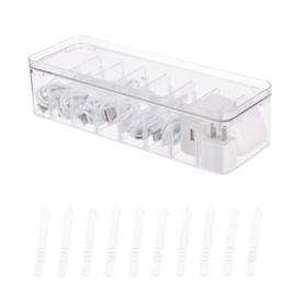 Yesesion Clear Plastic Cable Organizer Box with Adjustment Compartments, Desk Accessories Storage Case with Lid and 10 Wire Ties for Drawer, Office, Art Supply, Electronic Management (Type G-1 Pack)