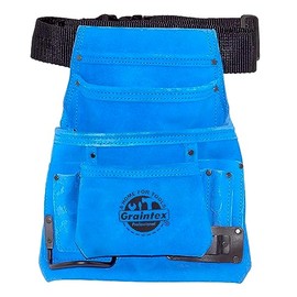 Graintex SS2138 :: 10 Pocket Nail & Tool Pouch Blue Color Suede Leather with 2” Webbing Belt for Constructors, Electricians, Plumbers, Handymen