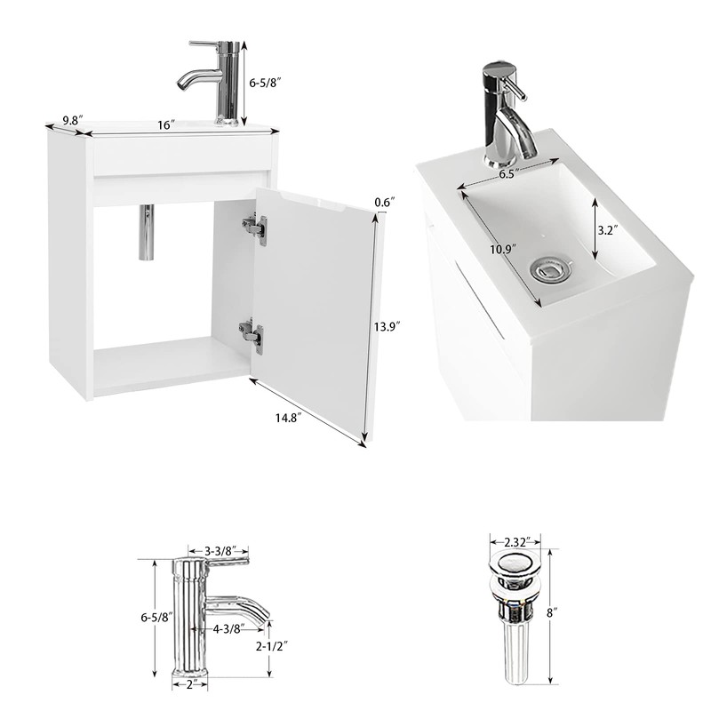 eclife 16" Small Bathroom Vanity Sink Combo, Modern Painted Wall