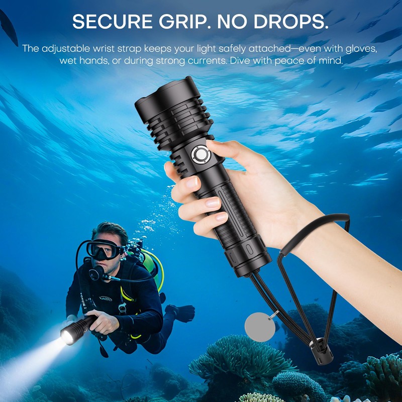 Dive Light Scuba Diving Flashlight,2000 Lumens Super Bright Rechargeable Underwater