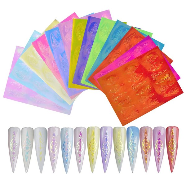 WEILUSI Holographic Laser Arrow Nail Art Decals 3D Stickers Nails Manicure Tape Adhesive Foils DIY Decoration 13PCS