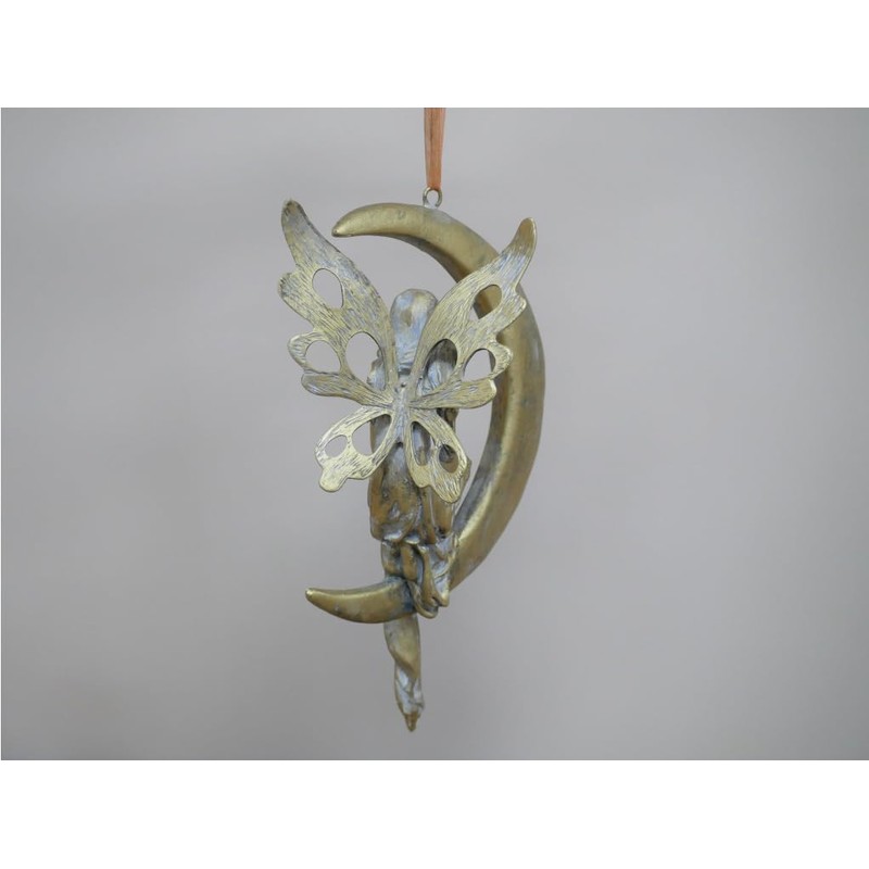 Fairy Crescent Moon Figurine Gold Wings Hanging Garden Yard Home