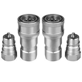 1/4" NPT ISO 7241-B Hydraulic Quick Connect Couplers/Couplings w/Dust Caps,1/4” Body Size + 1/4” NPT Thread Poppet Valve