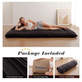 Zelladorra Japanese Floor Mattress, Futon Mattress with Portable Storage Bag, Roll Up Mattress Thick Tatami Mattress Suitable for Camping, Guest Room, Black, Twin