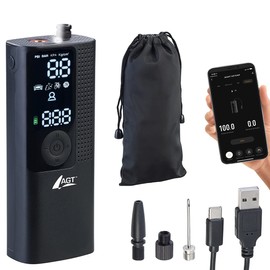 AGT Akku Kompressor: Smarte Akku-Luftpumpe mit OLED-Display; bis 120 psi; Bluetooth und App (Auto Luftpumpe, Mini Akku Luftpumpe, Fahrradschlauch)
