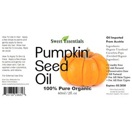 Organic Virgin Pumpkin Seed Oil | Imported From Austria | Various Sizes | 100% Pure| Unrefined | Cold-Pressed | Natural Moisturizer for Skin, Hair & Face | By Sweet Essentials (2 fl oz Glass)