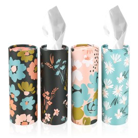 Wuyaoyao 4PCS Car Tissue Holder, Car Travel Kleenex Holder with Facial Tissues, Cylinder Tissue Boxes for Car Cup Holder, Refill Car Tissue Box Round Container, Universal Car Accessories