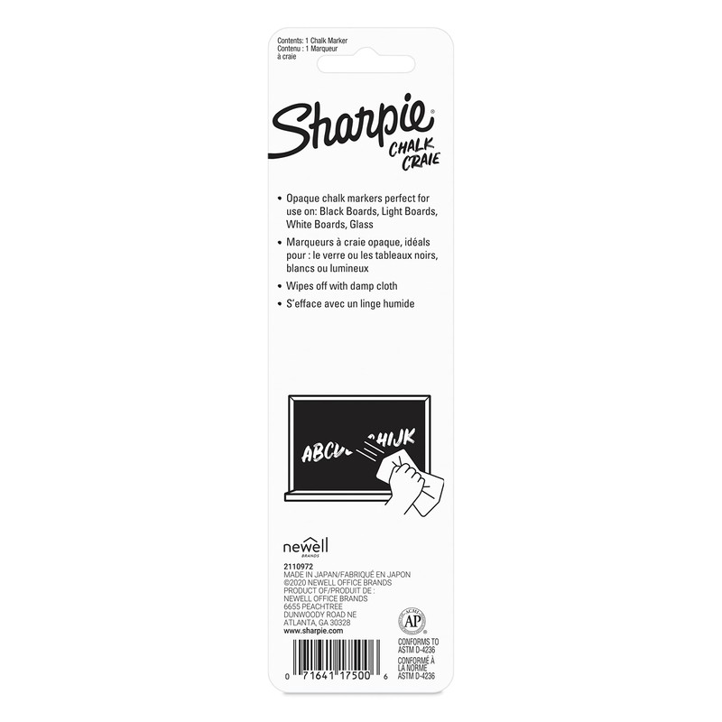 Sharpie Chalk Marker, Wet Erase Markers, White, 1 Count