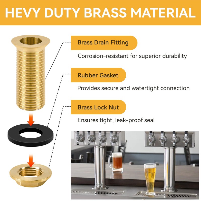 Drip Tray Drain Assembly, 2" Brass Drain Fitting with 1/2"