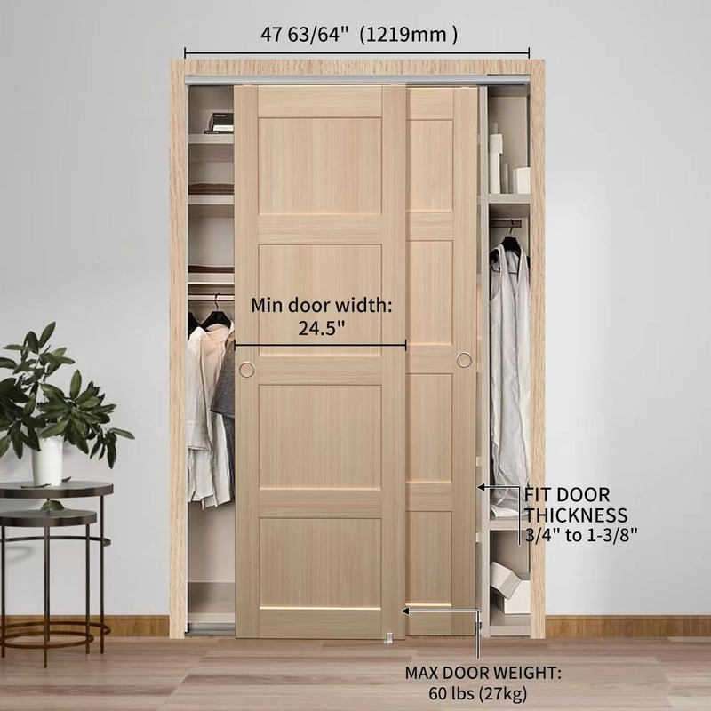 SongYung Bypass Sliding Door Hardware 48", Bypass Wardrobe Closet Door