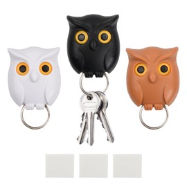 Anseom 3 PCS Owl Key Holder, Magnetic Key Holder, Self Adhesive Key Holder for Wall, Automatic Open Close Eyes Owl Key Rack, Wall-Mounted Key Hook for Home Decor Accessories
