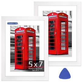 HOMERHYME 5x7 Picture Frame Set of 2, White Photo Frames for Gallery Wall Mounting or Table Display, Display Pictures 4x6 with Mat or 5x7 Without, Poster Frames with Plexiglass for Home Office Decor