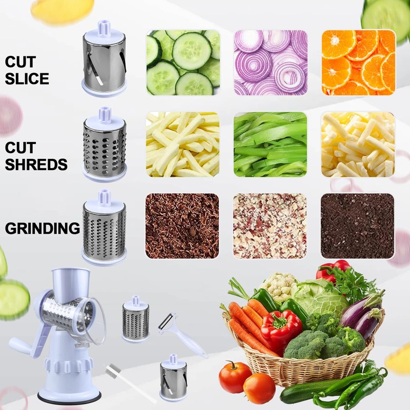 XWGKLN Cheese Grater Rotary, 3-in-1 Graters for Kitchen with 3