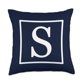 White English Alphabet Letter S Monogram Initial Navy Blue Throw Pillow