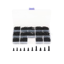 LBY 1000pcs M1.4 M1.7 M2 M2.3 Round Pan Head Self-Tapping Sheetmetal Screw Assortment Kit Round Head Self-Tapping Electronic Mini Wood Screws 10 Sizes Combination Metal Black