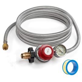 GASPRO 0-30 PSI Adjustable Propane Regulator with Gauge, 12 Feet Stainless Braided High Pressure Propane Regulator, Perfect for Forge, Burner, Turkey Fryer, Smoker, Fire Pit