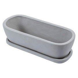 MyGift 14 Inch Oval Modern Gray Concrete Succulent Planter Pot with Drainage Hole and Removable Saucer, Decorative Cement Indoor House Plant Container for Flowers, Cactus, Herbs