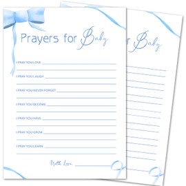 ZSHFMY Prayers for Baby Game Cards, Blue Bow Baby Shower Games for Boys Gender Reveal Games Party Supplies, 30 Double-Sided Game Card Set -b11