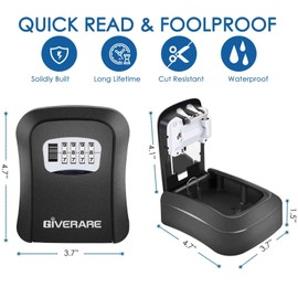 GIVERARE Key Lock Box Combination 4 Digits, Aluminum Alloy Lockbox, Metal Waterproof Wall Mount Outdoor Key Hider, Resettable Security Password Box with Mounting Kit & Dust-proof Cover, Black