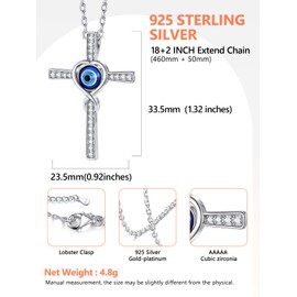 Silvora 925 Silver Women's Evil Eye Necklace Blue Evil Eye Necklace Gothic Evil Nazer Eye Necklace in Silver/Gold/Rose Gold with 41 cm / 46 cm Chain for Men and Women, Sterling Silver
