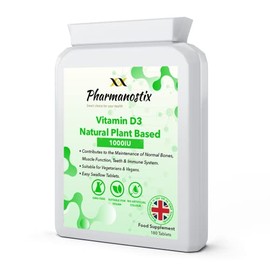 Vitamin D3 Natural Plant Based 25µg (1000 IU) Easy Swallow 180 Tablets, Vegan Cholecalciferol from Plant-Based Algae, 6 Month Supply - VIT D3 High Strength Immune Support, UK Manufactured