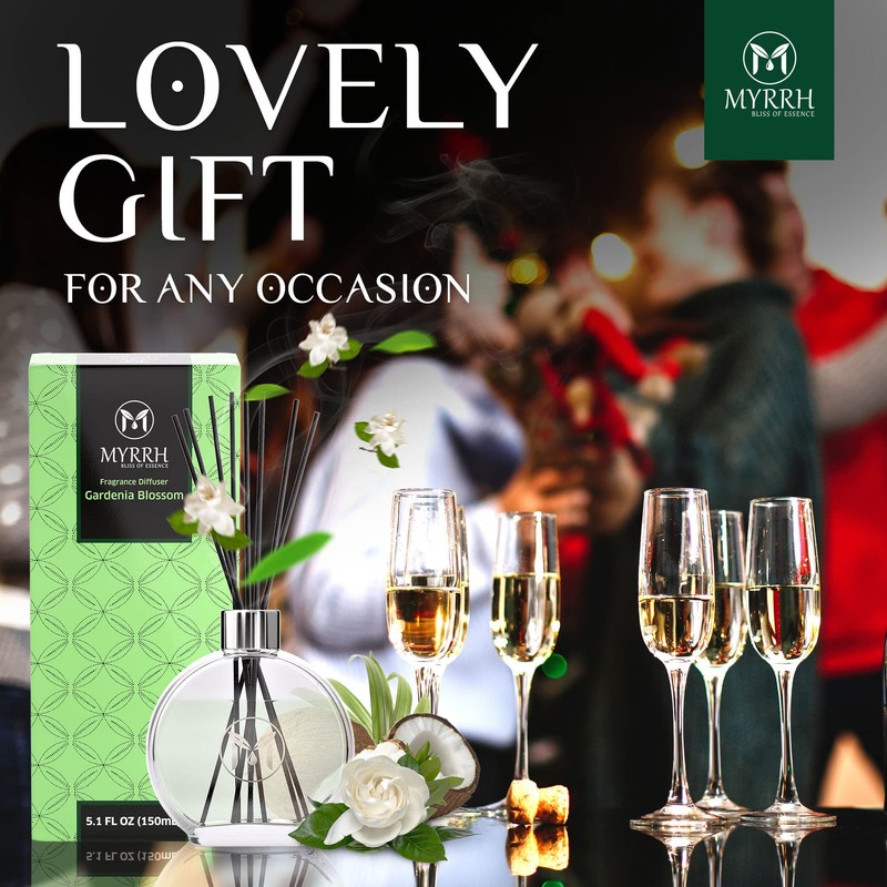 Gardenia Blossom Scented Reed Diffuser Set with 8 Rattan Diffuser