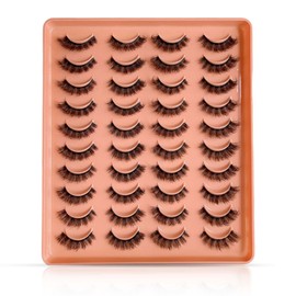 Fake Eye Lashes - ShiningUU 20 Pairs Fluffy Wispy D Curl Natural Look Thick Volume Faux Mink Fake Eyelashes - Cat Eye Strip Lashes, False Eyelashes with Realistic Volume
