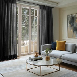 HPD Half Price Drapes - Rustic Linen Weave Light Filtering Curtains for Bedroom 108 Inches Long (2 Panels) - Rod Pocket Curtains & Drapes for Living Room and Windows 1 Pair - 50 X 108, Black